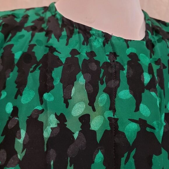 Vintage Dennis Goldsmith Green Silk Button Down Blouse W/ Women Silhouette Print - Picture 11 of 15